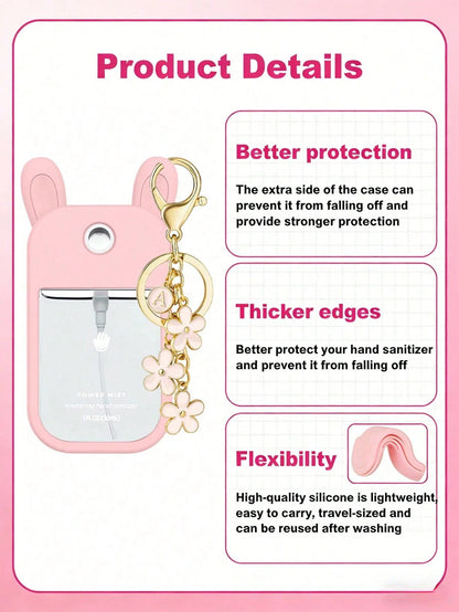 2pcs Rabbit Ear Shaped 1oz (30ml) Spray Bottle Protective Covers, 26 Floral And Letter Spray Bottle Markers, Silicone Anti-Drop Anti-Collision Protective Covers, With Keychain Design, Convenient For T