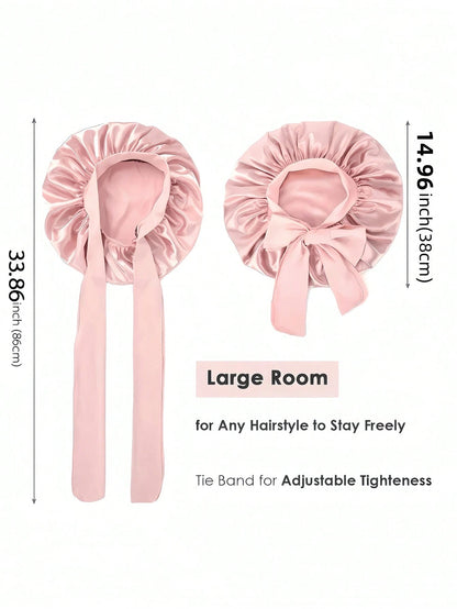 2pcs Satin Sleeping Bonnet For Women, Large Silk Sleep Cap With Long Strap, Adjustable Sleep Cap Hair Bonnet For Women & Men, Satin Hair Cap, Lightweight Wide Brim High Elasticity Cap, High-End Satin