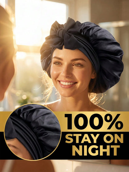 2pcs Satin Sleeping Bonnet For Women, Large Silk Sleep Cap With Long Strap, Adjustable Sleep Cap Hair Bonnet For Women & Men, Satin Hair Cap, Lightweight Wide Brim High Elasticity Cap, High-End Satin