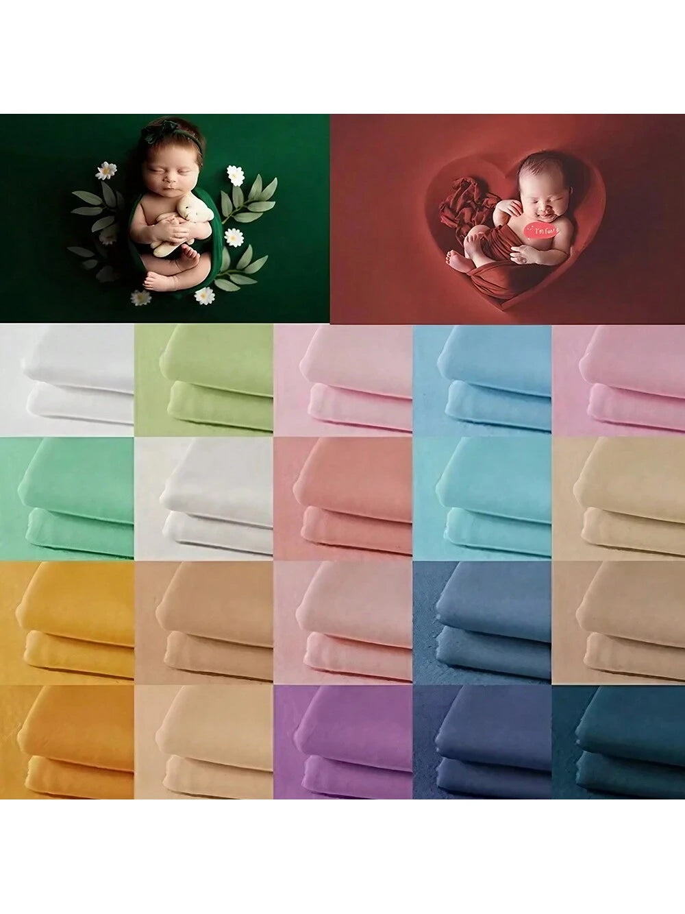 2Pcs/Set 150*170cm Newborn Photography Props Blanket Wraps Set Stretchable Milk Fabrics Solid Color Photo Frame Backdrop Travel Size Shoot Studio Accessories Baby Shower Family Decorations Gifts Baby