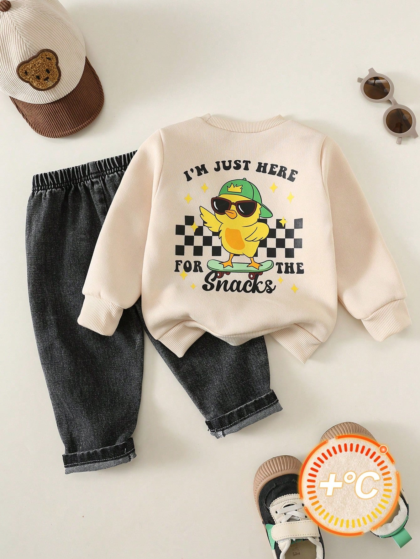 2pcs/Set Baby Boy Autumn/Winter Casual Cute Sweatshirt And Black Denim Jeans Outfit, Sweatshirt Set, Cute Outfit, Denim Set