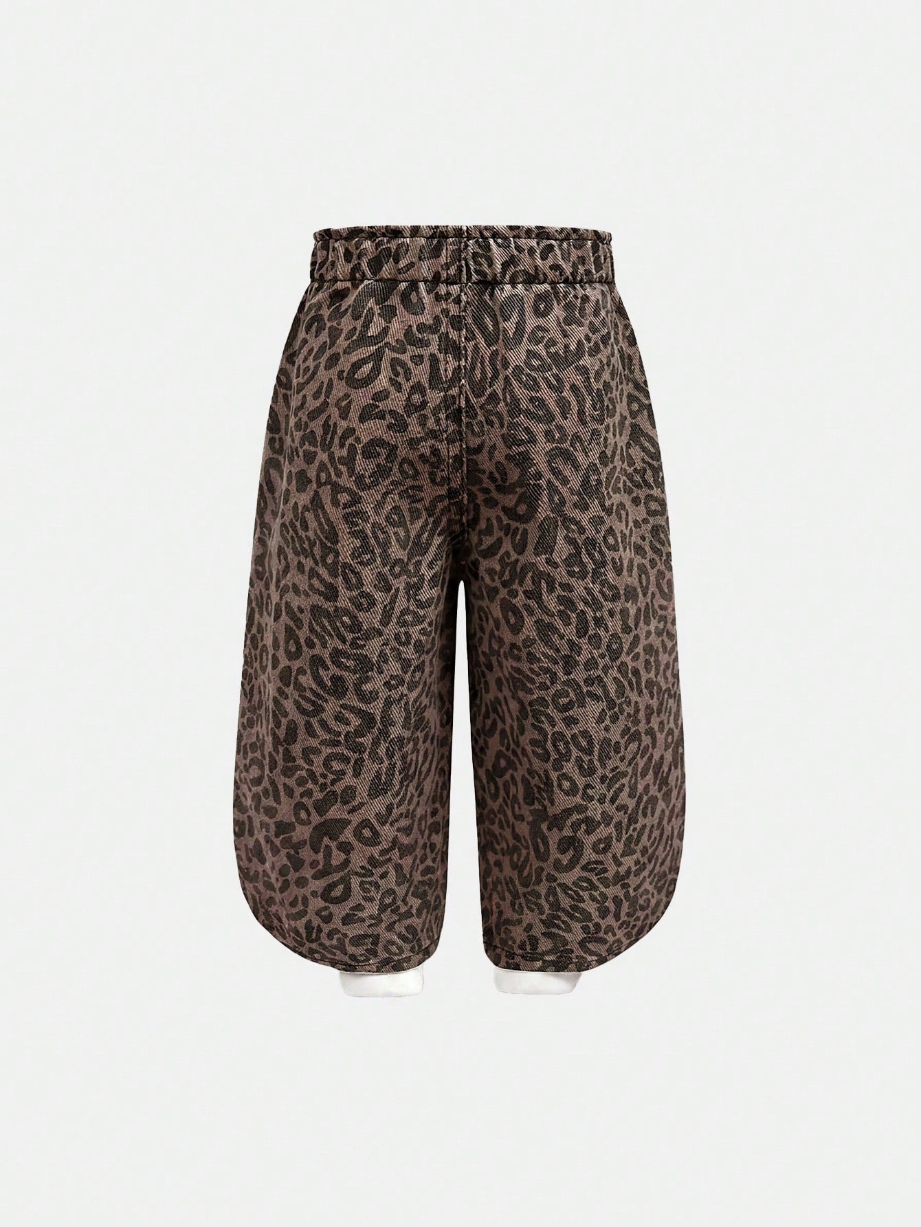 2pcs/Set Baby Girl Playful Cute Soft Leopard And Black Denim Loose Baggy Jeans, Fall/Winter, Back-To-School