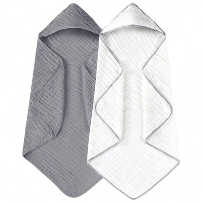 2pcs/Set Baby Hooded Bath Towel, Soft Absorbent Towel, Suitable For Newborns And Infants, Large Size 31x31 Inch, Essential Baby Daily Necessities