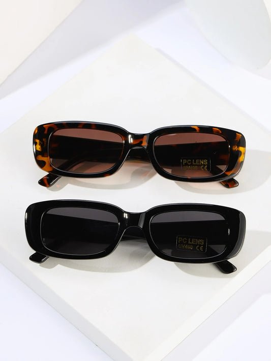 2pcs/Set Couple's Fashionable Sunglasses For Summer, Neon Sci-Fi Style, Non-Mainstream, Jelly Color, Ins Style, Y2k Style, Hip-Hop, Rock, Vintage, Small Square, Reinforced Metal Hinges Boho Sunglasses