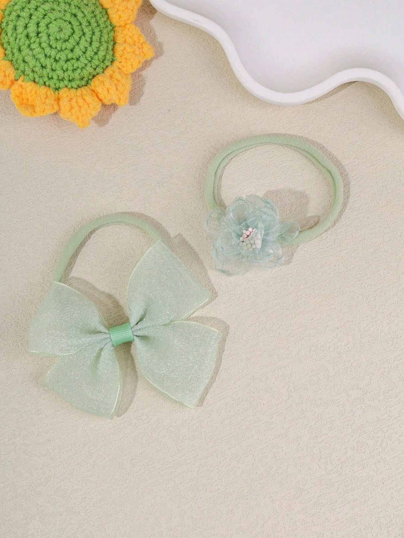 2pcs/Set Cute Rose Flower Bow Hair Accessories For Baby Girls, Soft Comfortable Elastic Nylon Thin Headband (Without Card)