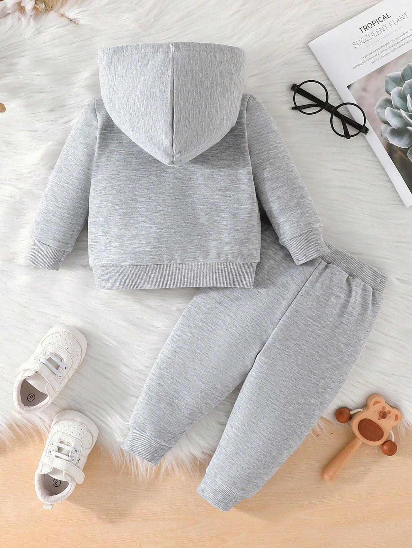 2pcs/Set Infant Toddler Fashion Casual Spring/Autumn New Valentine's Day Heart Pattern Long Sleeve Hooded Sweatshirt + Long Pants Outfit