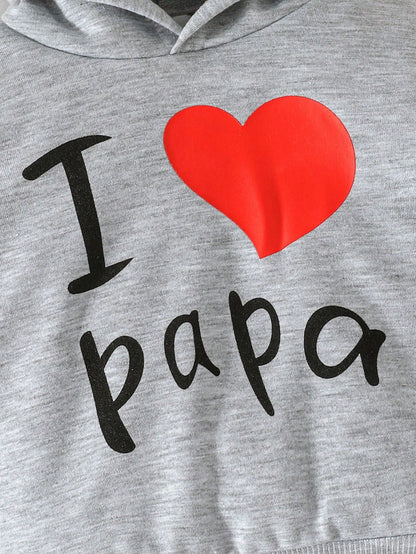 2pcs/Set Infant Toddler Fashion Casual Spring/Autumn New Valentine's Day Heart Pattern Long Sleeve Hooded Sweatshirt + Long Pants Outfit