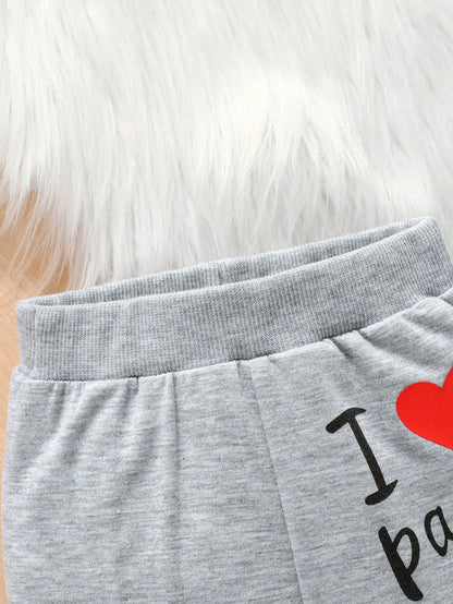 2pcs/Set Infant Toddler Fashion Casual Spring/Autumn New Valentine's Day Heart Pattern Long Sleeve Hooded Sweatshirt + Long Pants Outfit