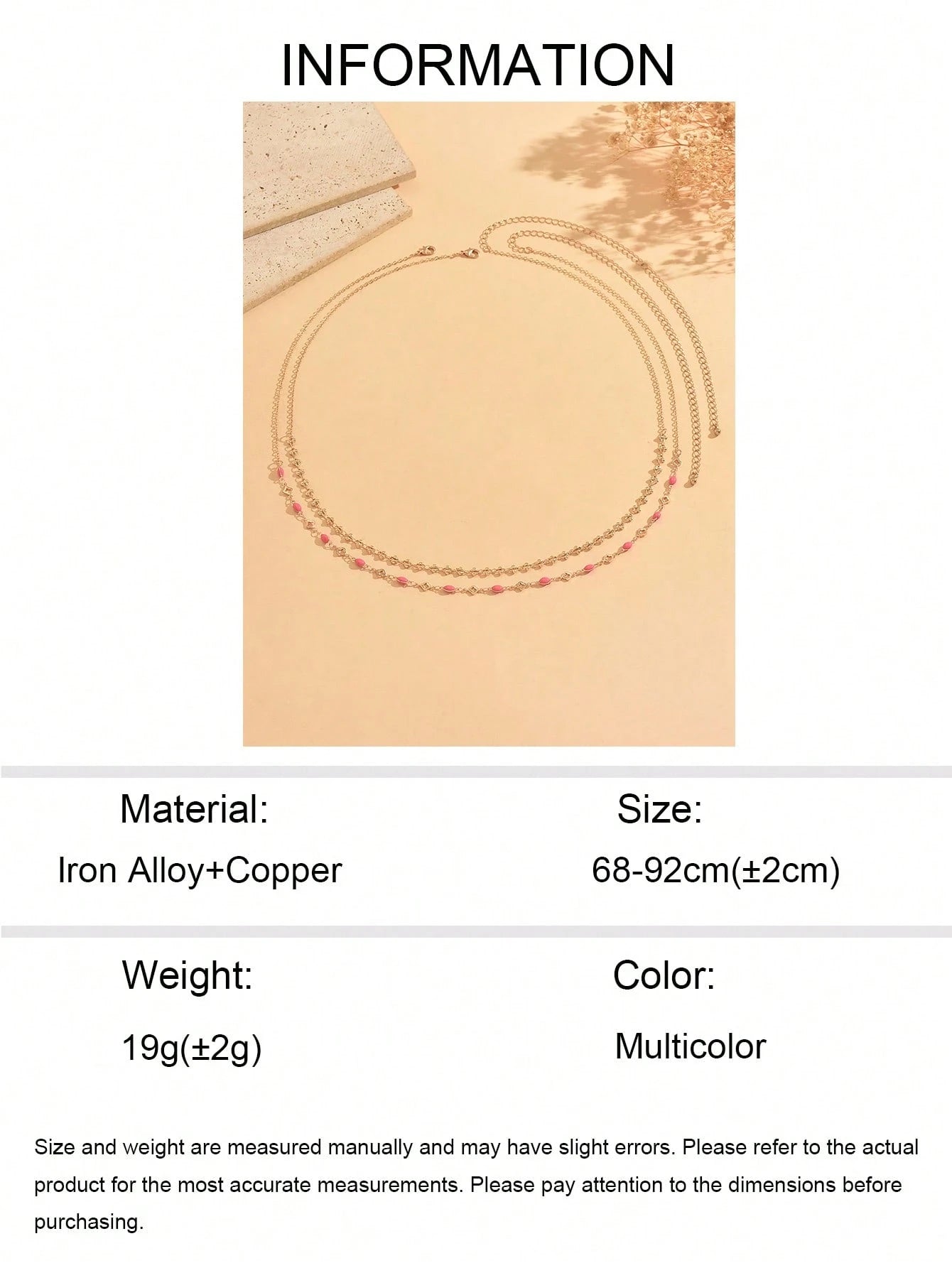 2pcs/Set Minimalist Casual Pink Enamel Water Drop & Four-Leaf Clover With Gold Handmade Chain Waist Chain, Elegant Versatile Women's Waist Accessory For Daily Wear, Date, Vacation And Party, Handmade