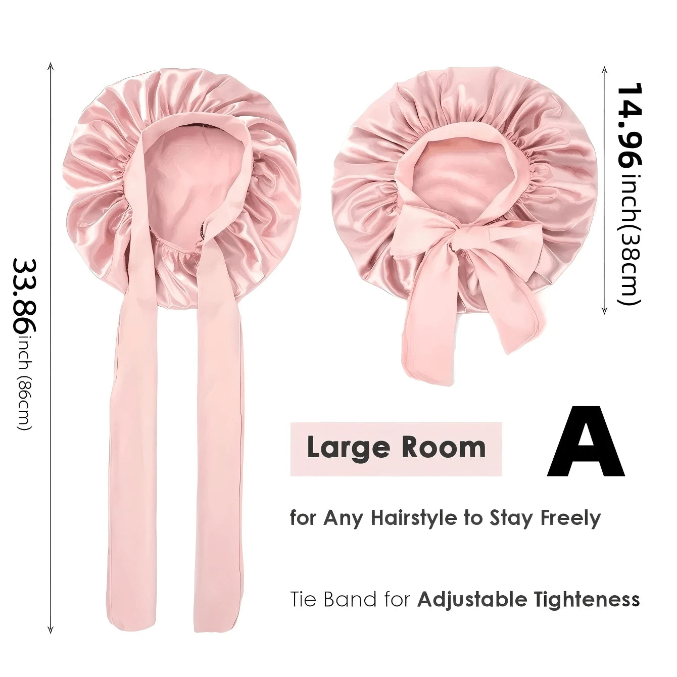 2pcs/Set "Spacious Space" Luxurious Solid Color Satin Bonnet With Satin Scrunchies Large Soft Silky Satin Bonnet For Sleeping Satin Hair Bonnet Night Cap Hair Care Hat With Tie Band Bonnets For Curly
