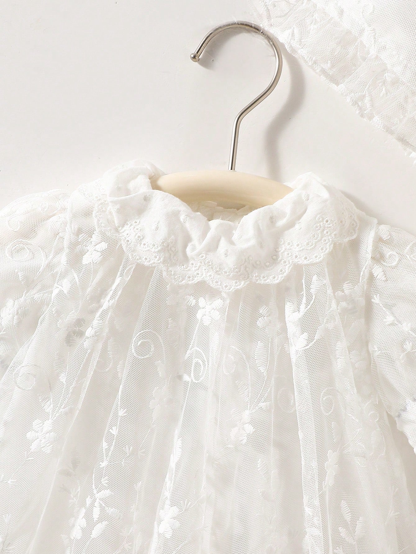 2pcs/Set Toddler Girls' Newborn Floral Collar Ruffle Hem Lace Princess Dress Lace Trim Hat White Sommer Party Cruise Baby Girl Baptism Outfit