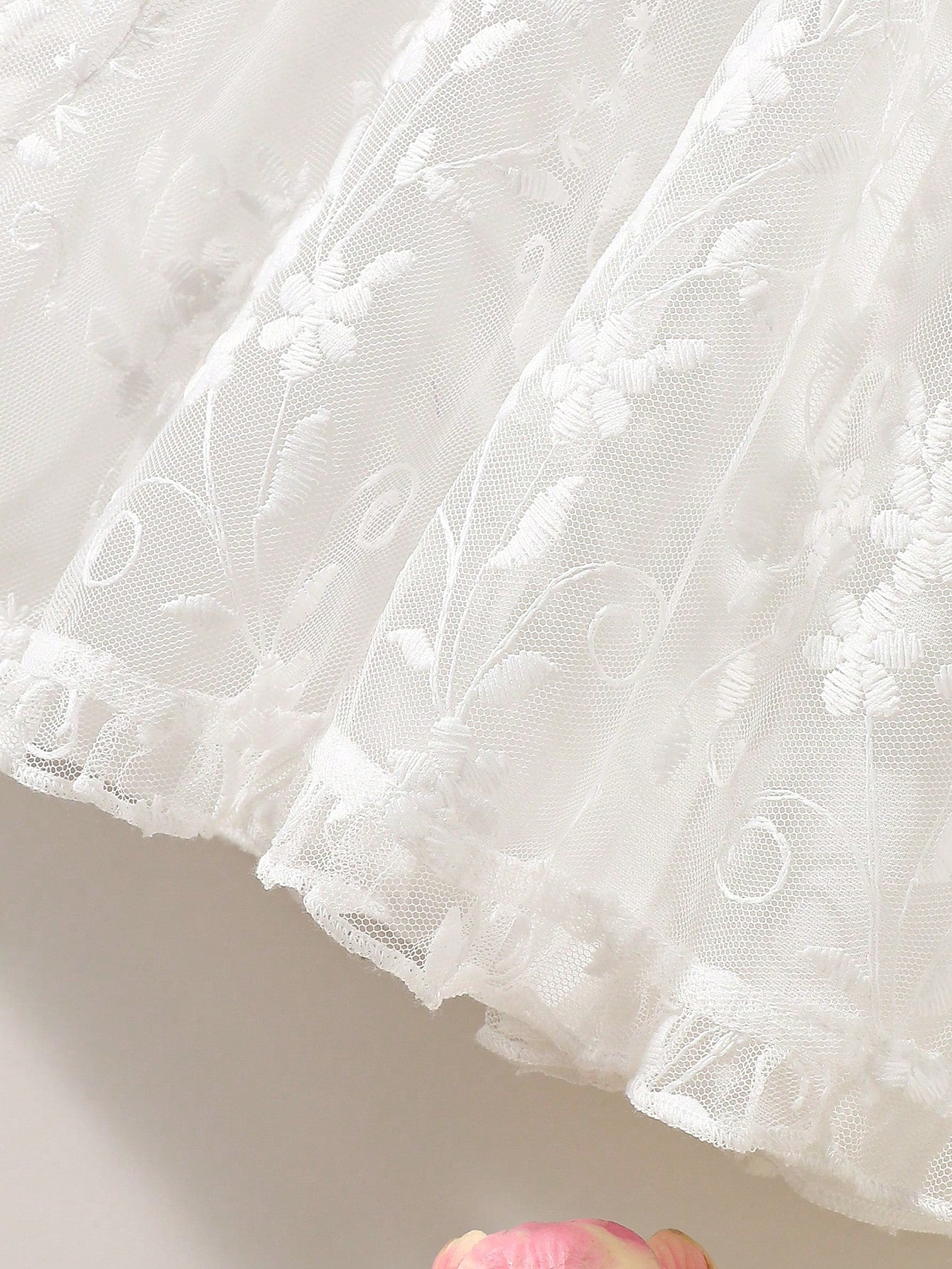 2pcs/Set Toddler Girls' Newborn Floral Collar Ruffle Hem Lace Princess Dress Lace Trim Hat White Sommer Party Cruise Baby Girl Baptism Outfit
