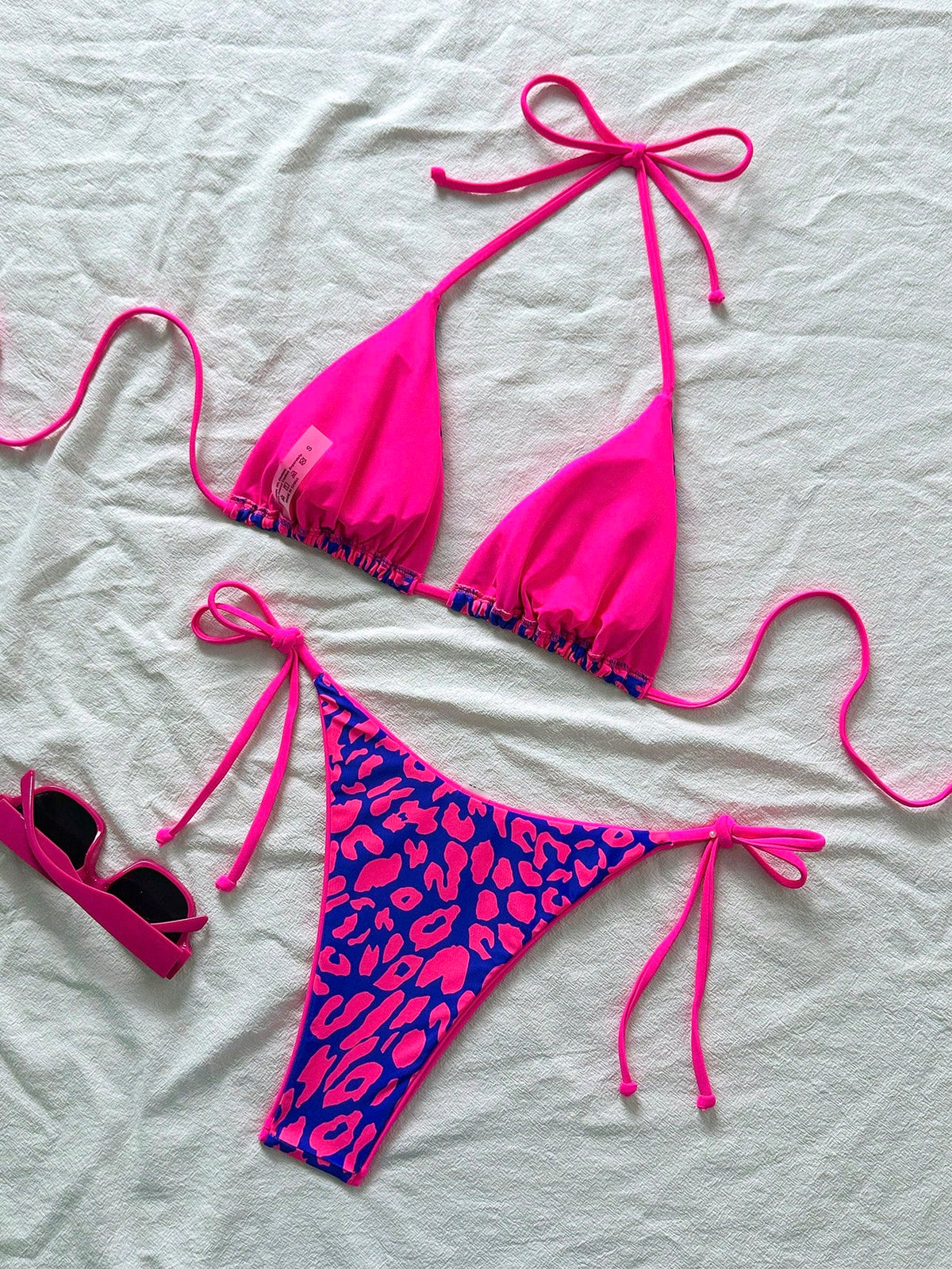2pcs/Set Women Leopard Print Spaghetti Strap Tie Sexy Bikini Set, Suitable For Beach Vacation And Halloween Wear, Summer 2025
