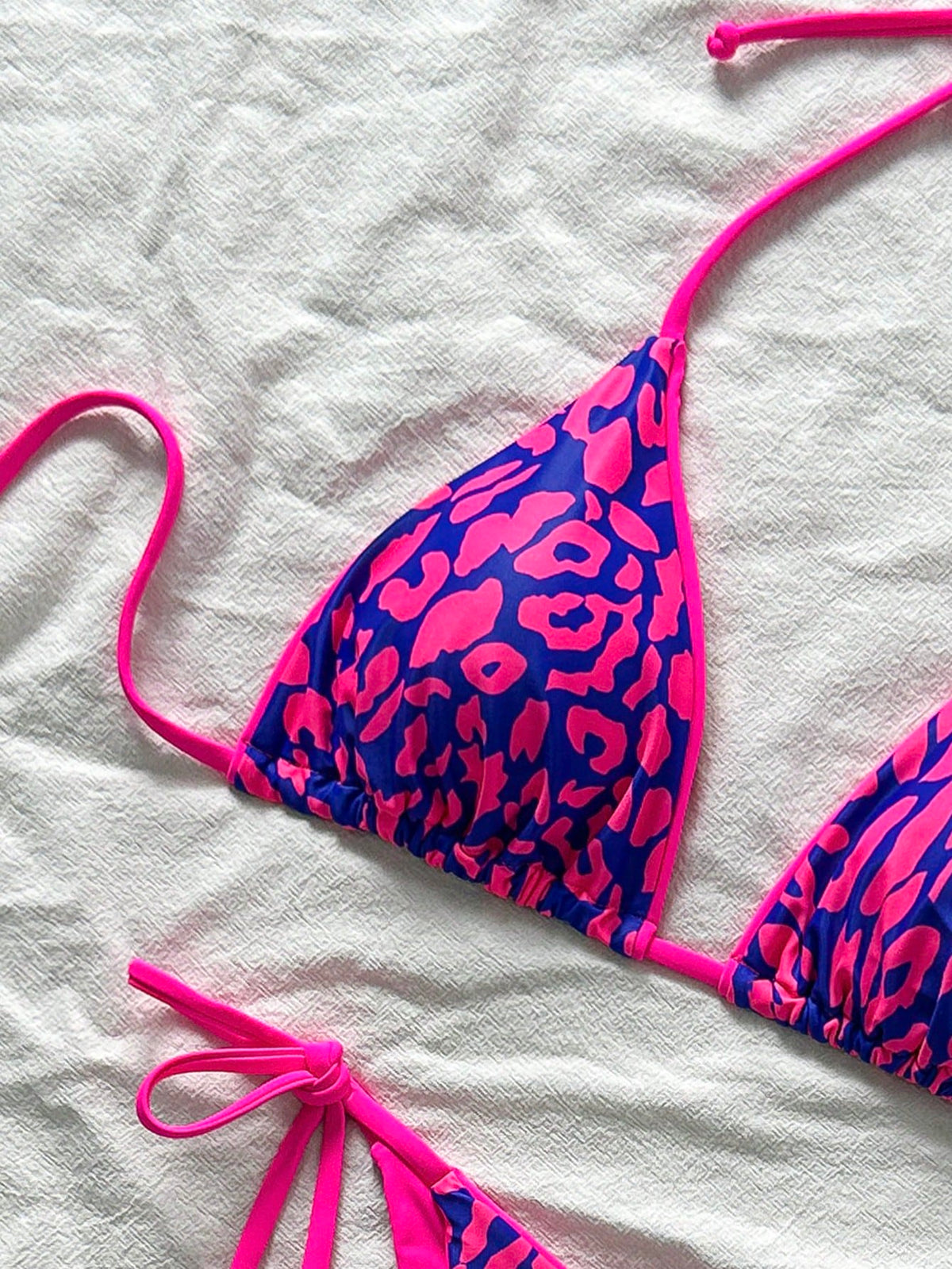2pcs/Set Women Leopard Print Spaghetti Strap Tie Sexy Bikini Set, Suitable For Beach Vacation And Halloween Wear, Summer 2025