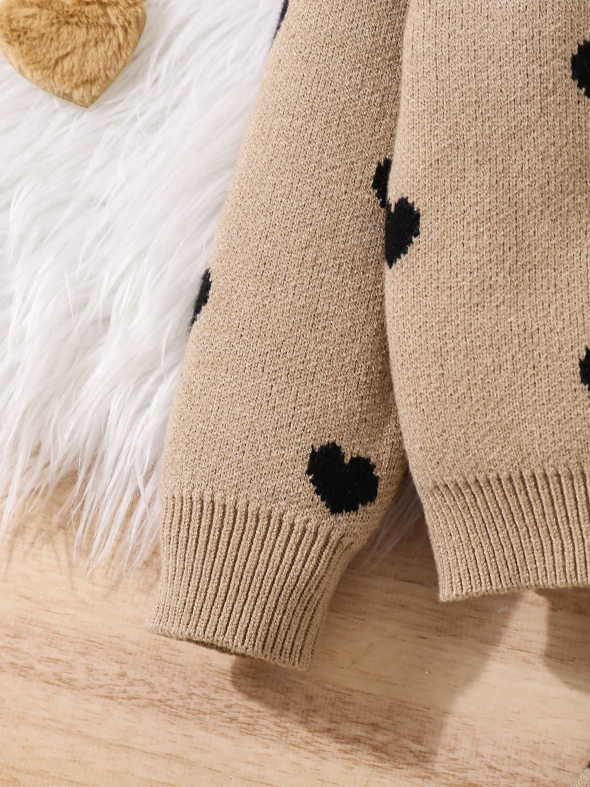 2pcs/Set Young Girl Round Neck Heart Pattern Loose Casual Top & Flared Pants Knitted Sweater Suit,In Fall/Winter