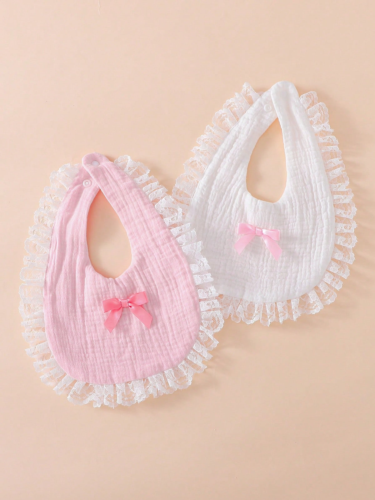 2pcs Soft Cotton Bibs, Drool Bibs, Baby Princess Lace Bow Decor, Newborn Essential
