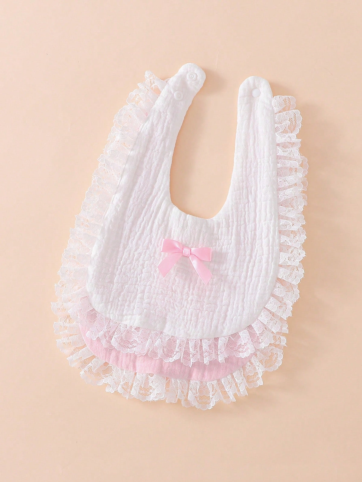 2pcs Soft Cotton Bibs, Drool Bibs, Baby Princess Lace Bow Decor, Newborn Essential