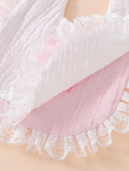 2pcs Soft Cotton Bibs, Drool Bibs, Baby Princess Lace Bow Decor, Newborn Essential