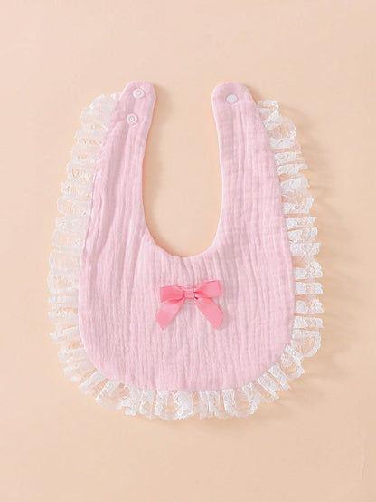 2pcs Soft Cotton Bibs, Drool Bibs, Baby Princess Lace Bow Decor, Newborn Essential