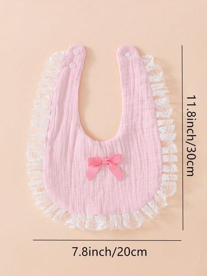 2pcs Soft Cotton Bibs, Drool Bibs, Baby Princess Lace Bow Decor, Newborn Essential