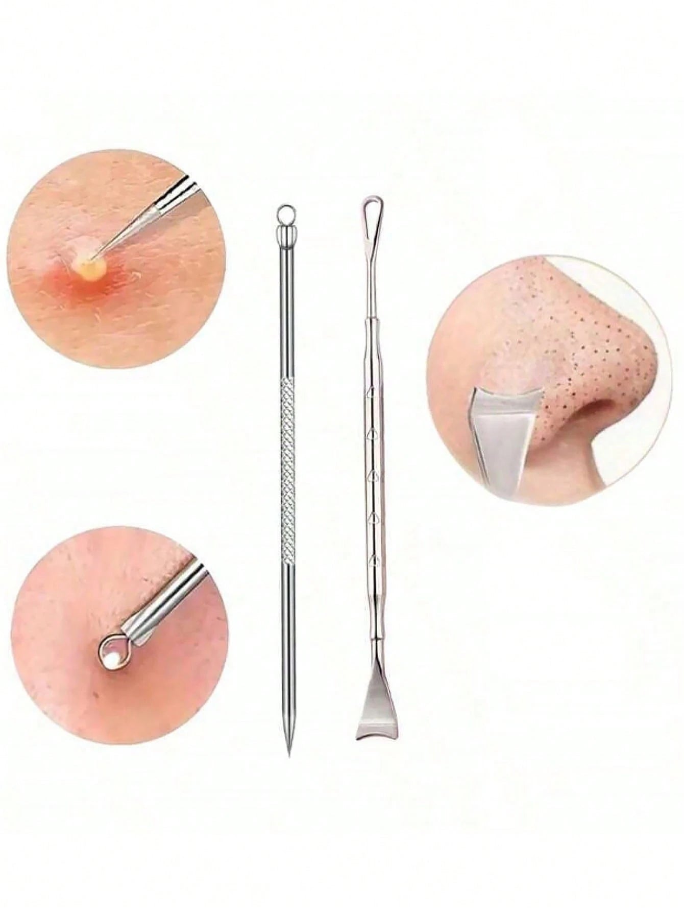 2pcs Stainless Steel Blackhead Remover Tools, Skin Care Tools, White Head, Pimple, Acne, Blackhead Extractor, For Forehead, Face And Nose, Face Pore Cleansing Tool, Suitable For Face Care,Blackhead Re