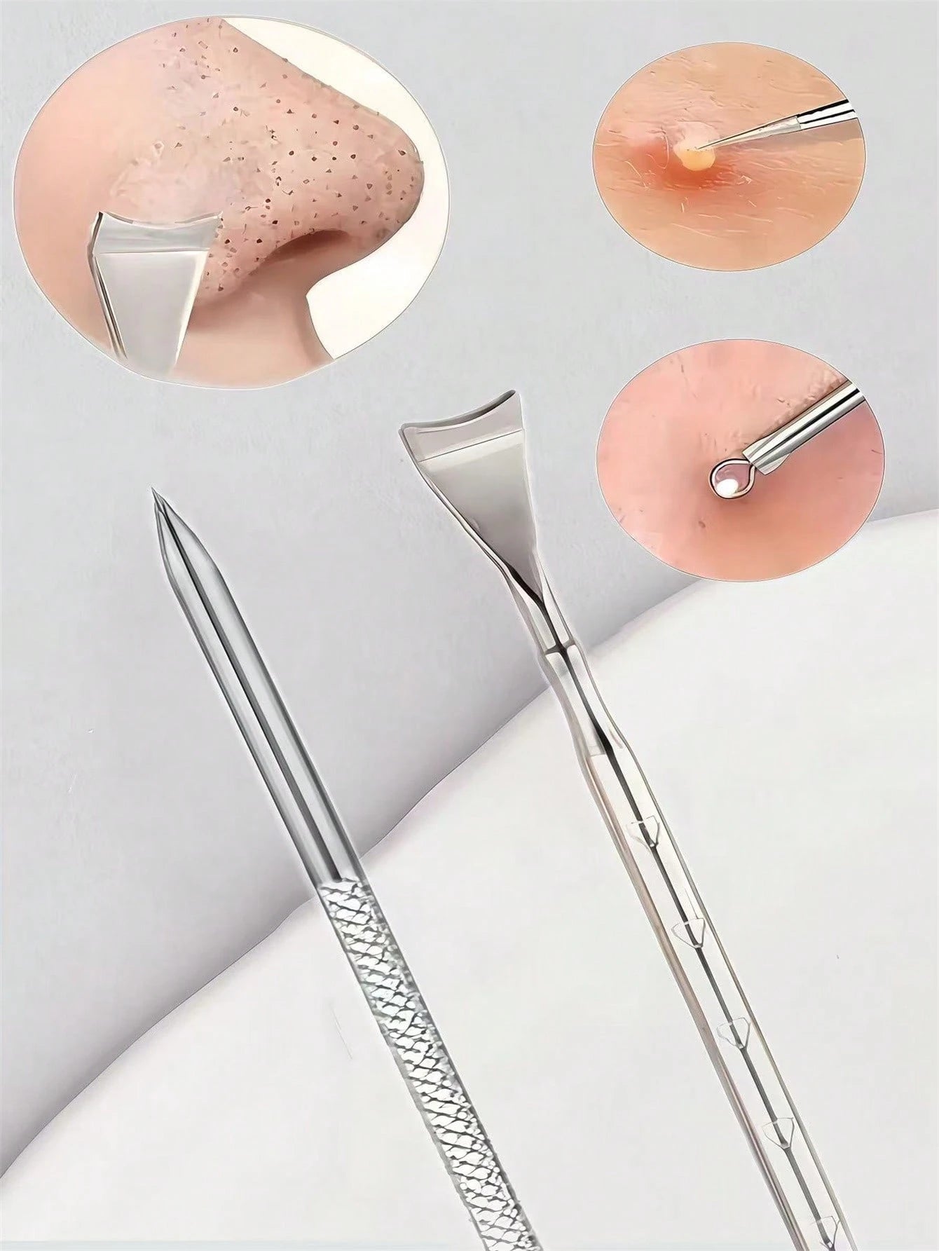 2pcs Stainless Steel Blackhead Remover Tools, Skin Care Tools, White Head, Pimple, Acne, Blackhead Extractor, For Forehead, Face And Nose, Face Pore Cleansing Tool, Suitable For Face Care,Blackhead Re