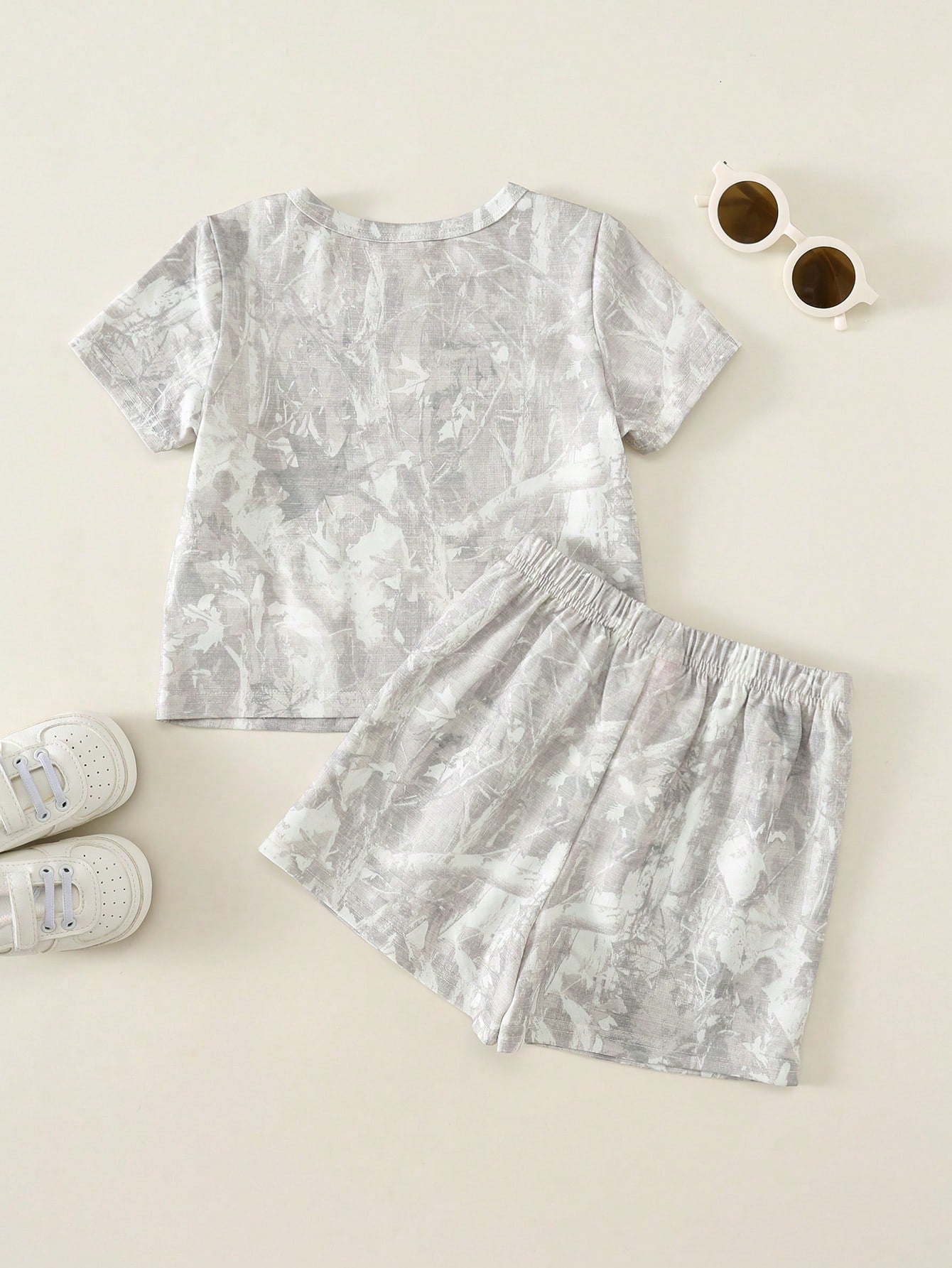 2pcs Toddler Unisex Baby Boy/Girl Casual Cute Grey Camouflage Short Sleeve T-Shirt And Shorts Set,Boy Outfit Sets,Summer Clothes,Streetwear