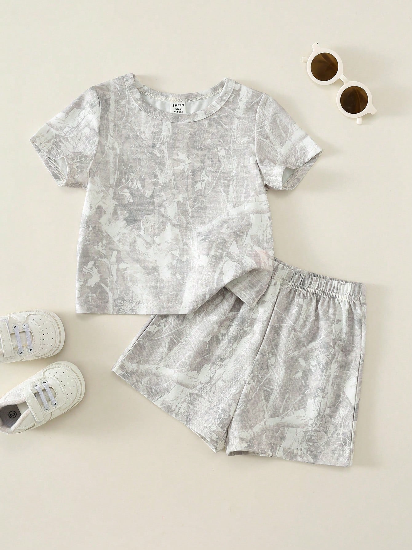 2pcs Toddler Unisex Baby Boy/Girl Casual Cute Grey Camouflage Short Sleeve T-Shirt And Shorts Set,Boy Outfit Sets,Summer Clothes,Streetwear