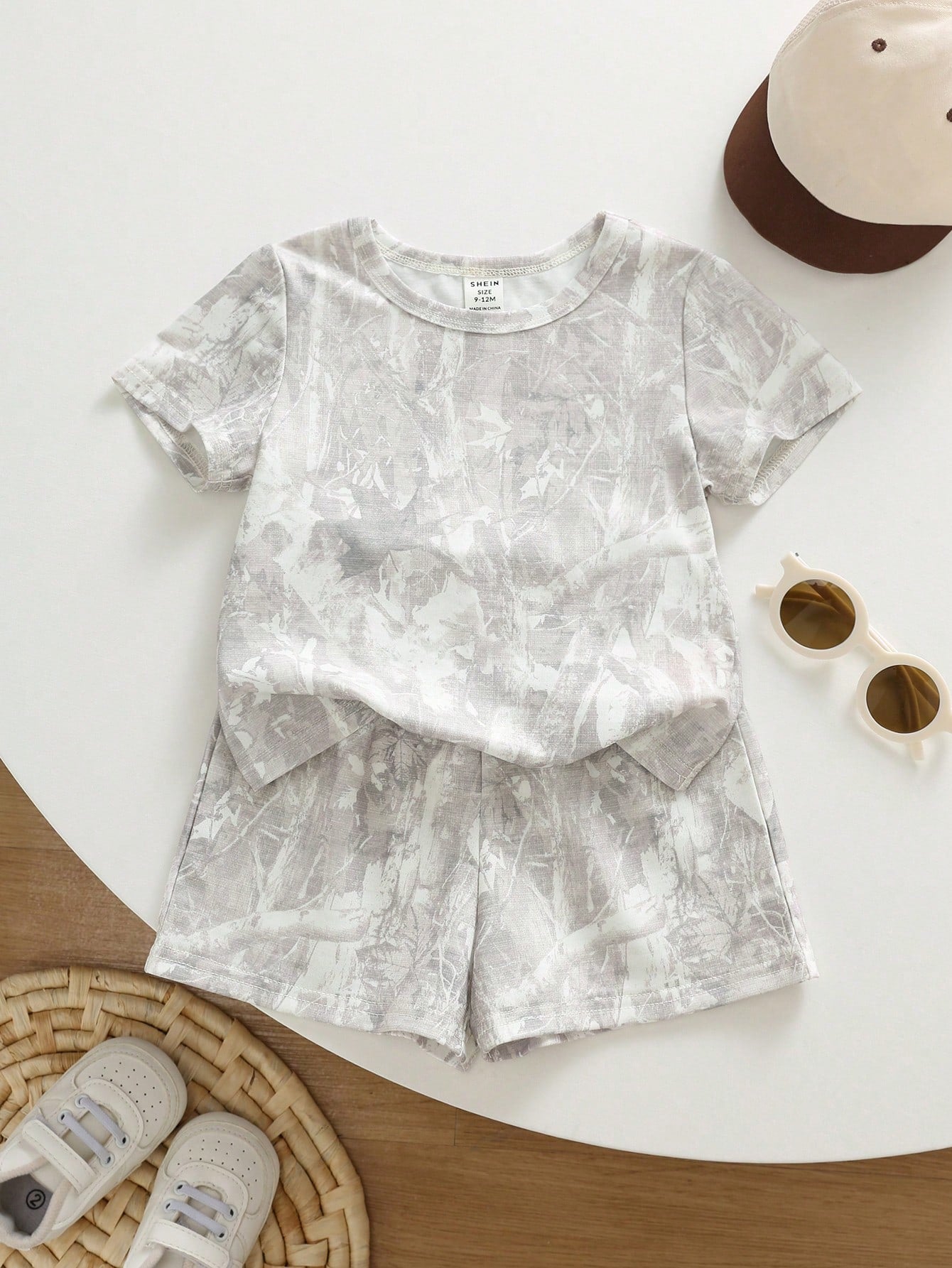 2pcs Toddler Unisex Baby Boy/Girl Casual Cute Grey Camouflage Short Sleeve T-Shirt And Shorts Set,Boy Outfit Sets,Summer Clothes,Streetwear