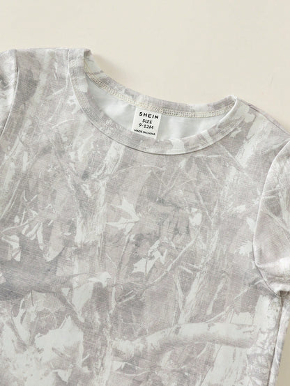 2pcs Toddler Unisex Baby Boy/Girl Casual Cute Grey Camouflage Short Sleeve T-Shirt And Shorts Set,Boy Outfit Sets,Summer Clothes,Streetwear