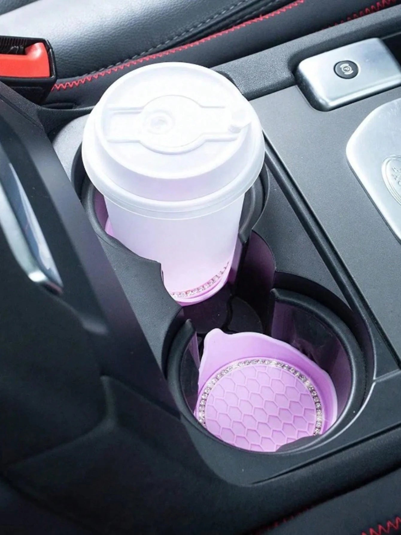 2Pcs Universal Non-Slip Water Cup Pad Car Coaster Rhinestone Rhinestone Bling Decoration Anti-Skid Rubber Cup Bottle Mat Car Interior Accessories