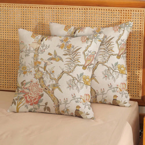 2pcs Vintage Brown Floral Print Throw Pillow Covers, Retro Sketch Floral Branch Pattern Cushion Covers, French Country Farmhouse Style Sofa Bedroom Decorative Pillowcases, Pillow Insert Not Included