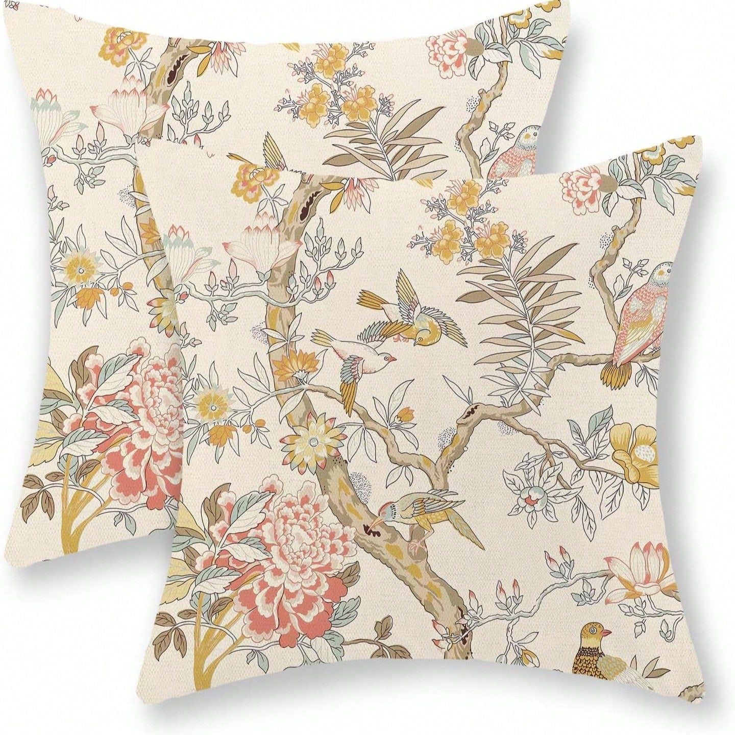 2pcs Vintage Brown Floral Print Throw Pillow Covers, Retro Sketch Floral Branch Pattern Cushion Covers, French Country Farmhouse Style Sofa Bedroom Decorative Pillowcases, Pillow Insert Not Included