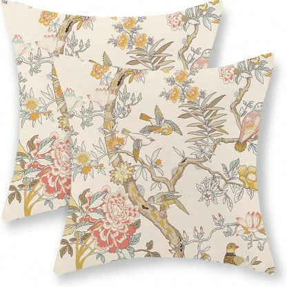 2pcs Vintage Brown Floral Print Throw Pillow Covers, Retro Sketch Floral Branch Pattern Cushion Covers, French Country Farmhouse Style Sofa Bedroom Decorative Pillowcases, Pillow Insert Not Included