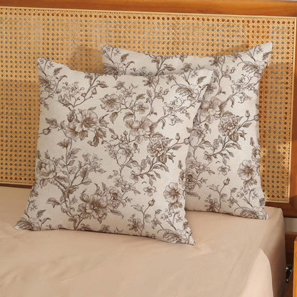 2pcs Vintage Brown Floral Print Throw Pillow Covers, Retro Sketch Floral Branch Pattern Cushion Covers, French Country Farmhouse Style Sofa Bedroom Decorative Pillowcases, Pillow Insert Not Included