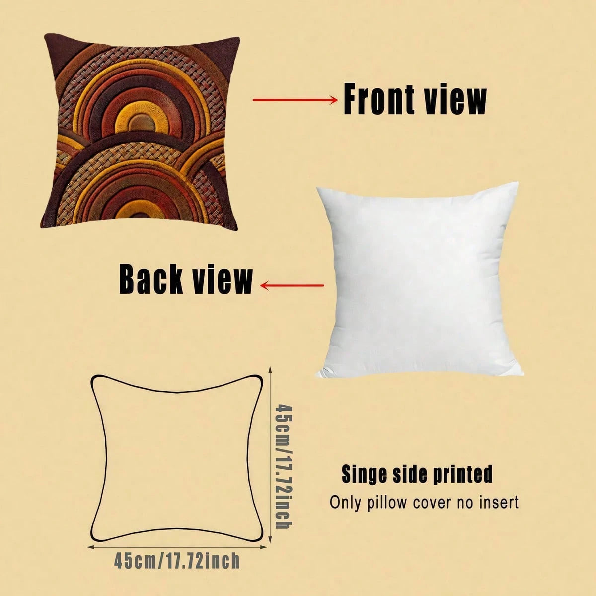 2pcs Vintage Geometric Floral Leaf Pillow Covers, Brown Tone Geometric Floral Leaf Print Pattern, Single-Sided 2D Flat Printing, Not 3D Realistic Woven Effect, 45*45cm (18*18in), Soft Comfortable Poly