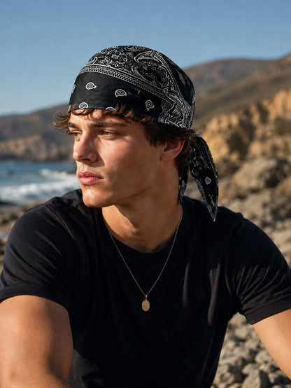 2Pcs Vintage Paisley Print Bandana Durag, Soft Breathable Tie Head Wrap, Hip Hop Streetwear Head Scarf For Men Cycling Skate Daily Outfit