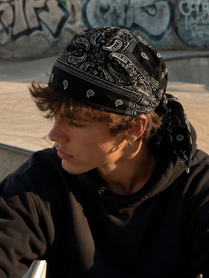 2Pcs Vintage Paisley Print Bandana Durag, Soft Breathable Tie Head Wrap, Hip Hop Streetwear Head Scarf For Men Cycling Skate Daily Outfit