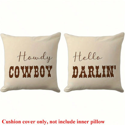 2pcs Western Cowboy Letter Throw Pillow Covers, 17.7x17.7 Inches- Soft Polyester, Easy Care, No Battery Required, Great For Living Room, Bedroom, Office And Dining Room Decor, Ideal Gift For Birthday