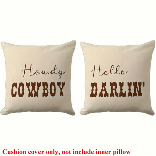 2pcs Western Cowboy Letter Throw Pillow Covers, 17.7x17.7 Inches- Soft Polyester, Easy Care, No Battery Required, Great For Living Room, Bedroom, Office And Dining Room Decor, Ideal Gift For Birthday
