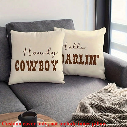 2pcs Western Cowboy Letter Throw Pillow Covers, 17.7x17.7 Inches- Soft Polyester, Easy Care, No Battery Required, Great For Living Room, Bedroom, Office And Dining Room Decor, Ideal Gift For Birthday