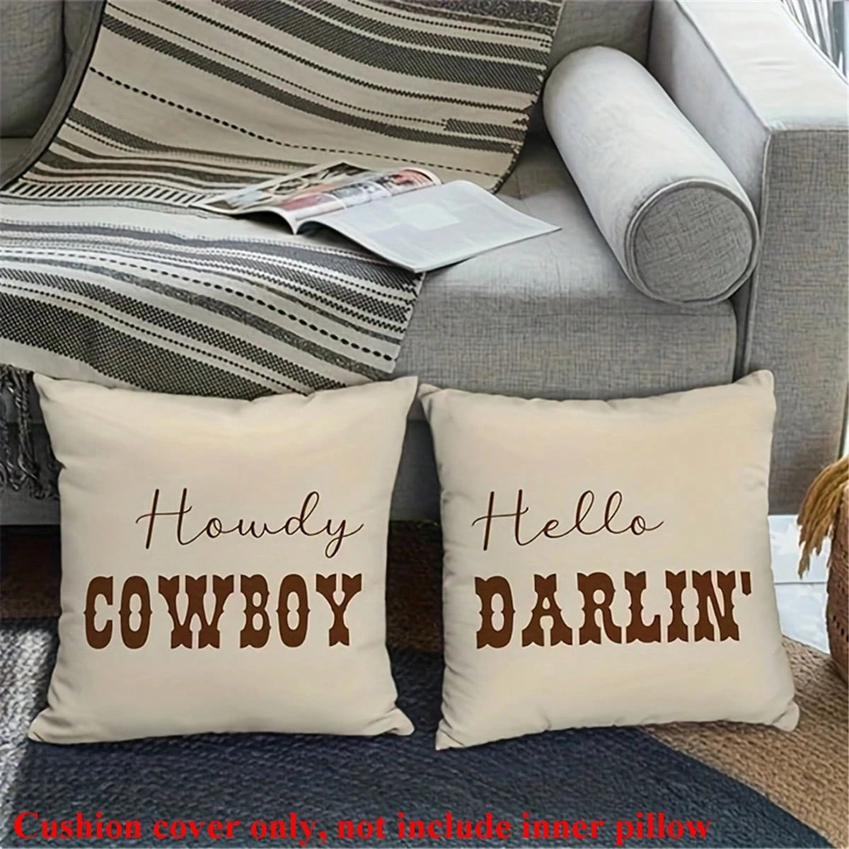 2pcs Western Cowboy Letter Throw Pillow Covers, 17.7x17.7 Inches- Soft Polyester, Easy Care, No Battery Required, Great For Living Room, Bedroom, Office And Dining Room Decor, Ideal Gift For Birthday