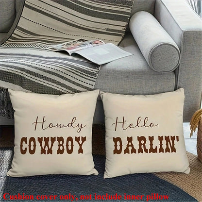 2pcs Western Cowboy Letter Throw Pillow Covers, 17.7x17.7 Inches- Soft Polyester, Easy Care, No Battery Required, Great For Living Room, Bedroom, Office And Dining Room Decor, Ideal Gift For Birthday