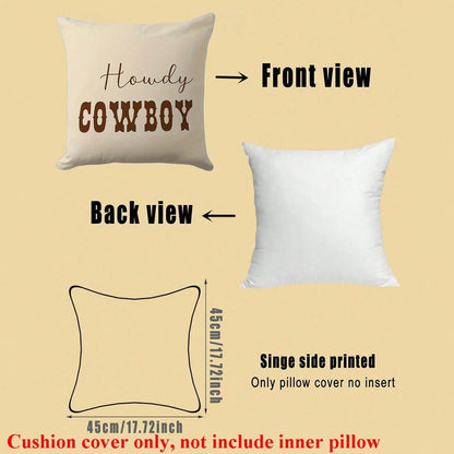 2pcs Western Cowboy Letter Throw Pillow Covers, 17.7x17.7 Inches- Soft Polyester, Easy Care, No Battery Required, Great For Living Room, Bedroom, Office And Dining Room Decor, Ideal Gift For Birthday