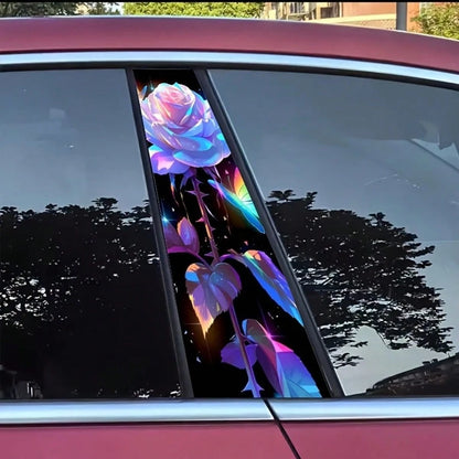 2pcs White Rose & Butterfly Vinyl Car Decals, Waterproof Scratch-Resistant B-Pillar Protector Stickers For Vehicle Windows, Self-Adhesive PVC Film, Car Decals, B-Column Cover