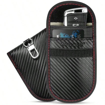 2PK Faay Bag For Car Key Fob 3.''X.0'' Faay Ca Tec Car RFID Ignal Blocking Anti-Theft Pouch Anti-Hacking Cae Blocker Carbon Fi