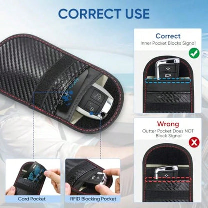 2PK Faay Bag For Car Key Fob 3.''X.0'' Faay Ca Tec Car RFID Ignal Blocking Anti-Theft Pouch Anti-Hacking Cae Blocker Carbon Fi