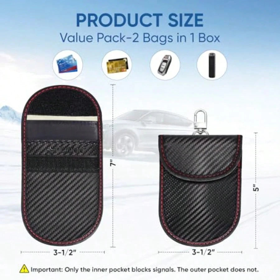 2PK Faay Bag For Car Key Fob 3.''X.0'' Faay Ca Tec Car RFID Ignal Blocking Anti-Theft Pouch Anti-Hacking Cae Blocker Carbon Fi