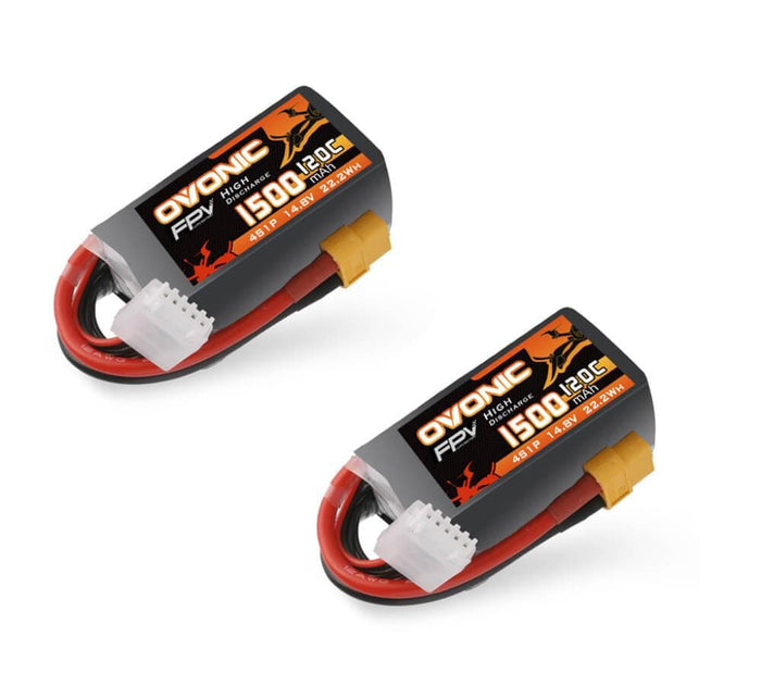 2x Ovonic 120C 4S1P 1500mAh 14.8V LiPo Battery for FPV - XT60 Plug - Ampow