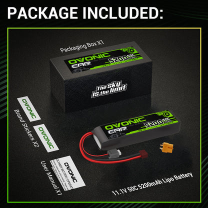 2x Ovonic 50C 3S1P 5200mAh 11.1V LiPo Battery for RC Car - Deans & XT60 Plug